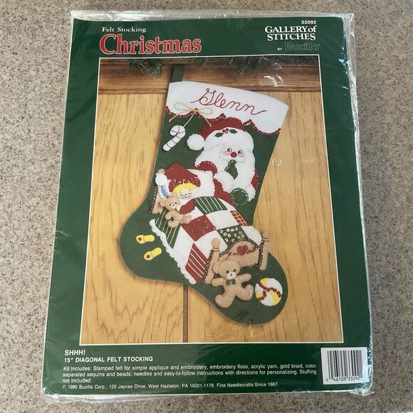 BUCILLA FELT STOCKING KIT "SHHH!" SANTA SLEEPING CHILD 15" #33092 New 1990 - Picture 1 of 5